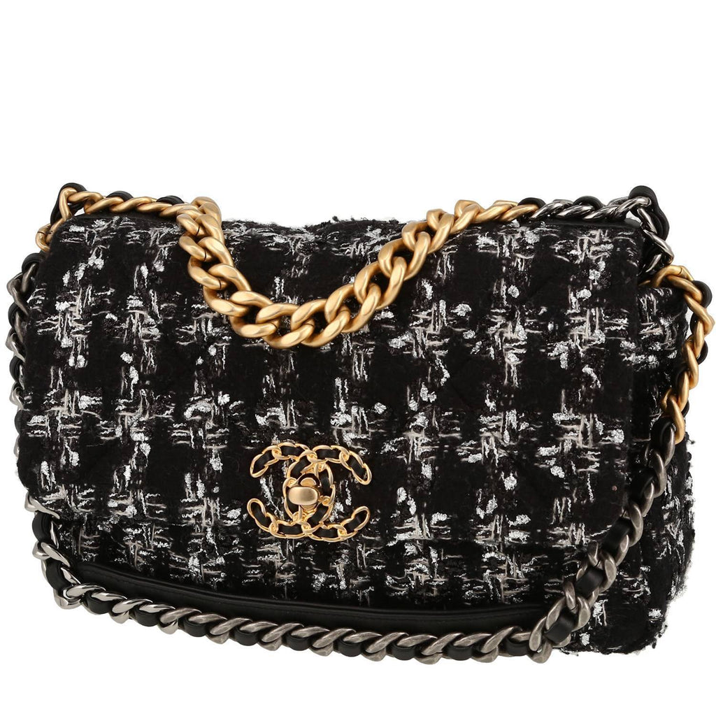 Chanel 19 shoulder bag in black and grey tweed