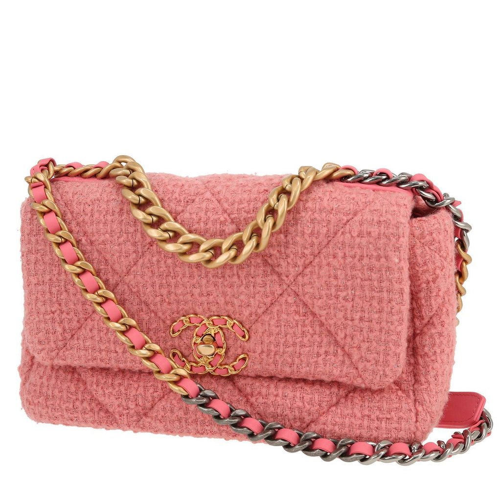 Chanel 19 medium model shoulder bag in pink tweed
