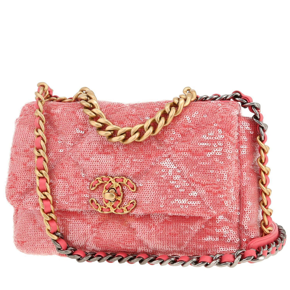 Chanel 19 shoulder bag paillette and pink leather