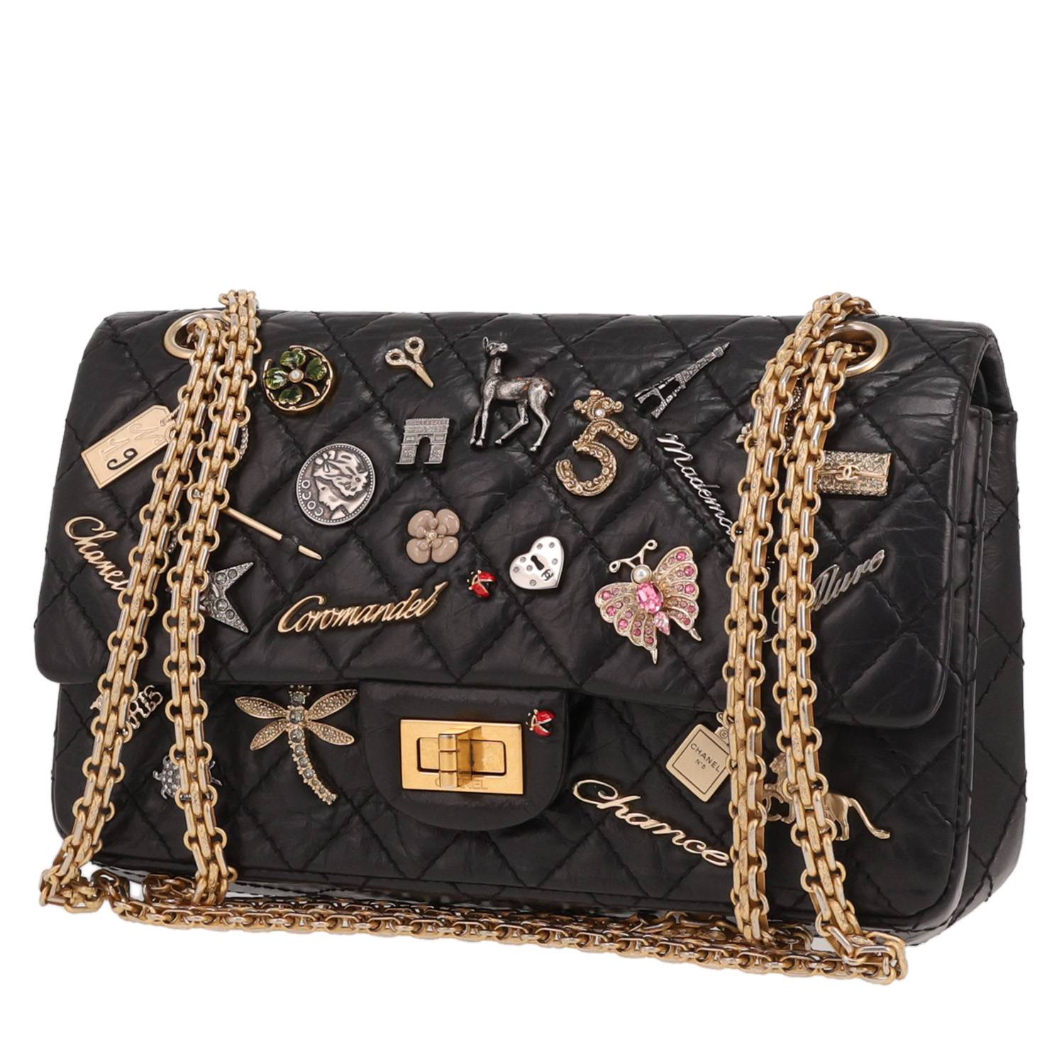 Chanel 2.55 handbag in black quilted leather