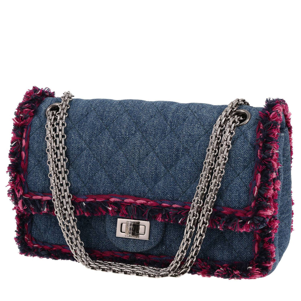 Chanel 2.55 handbag in blue denim and pink tweed