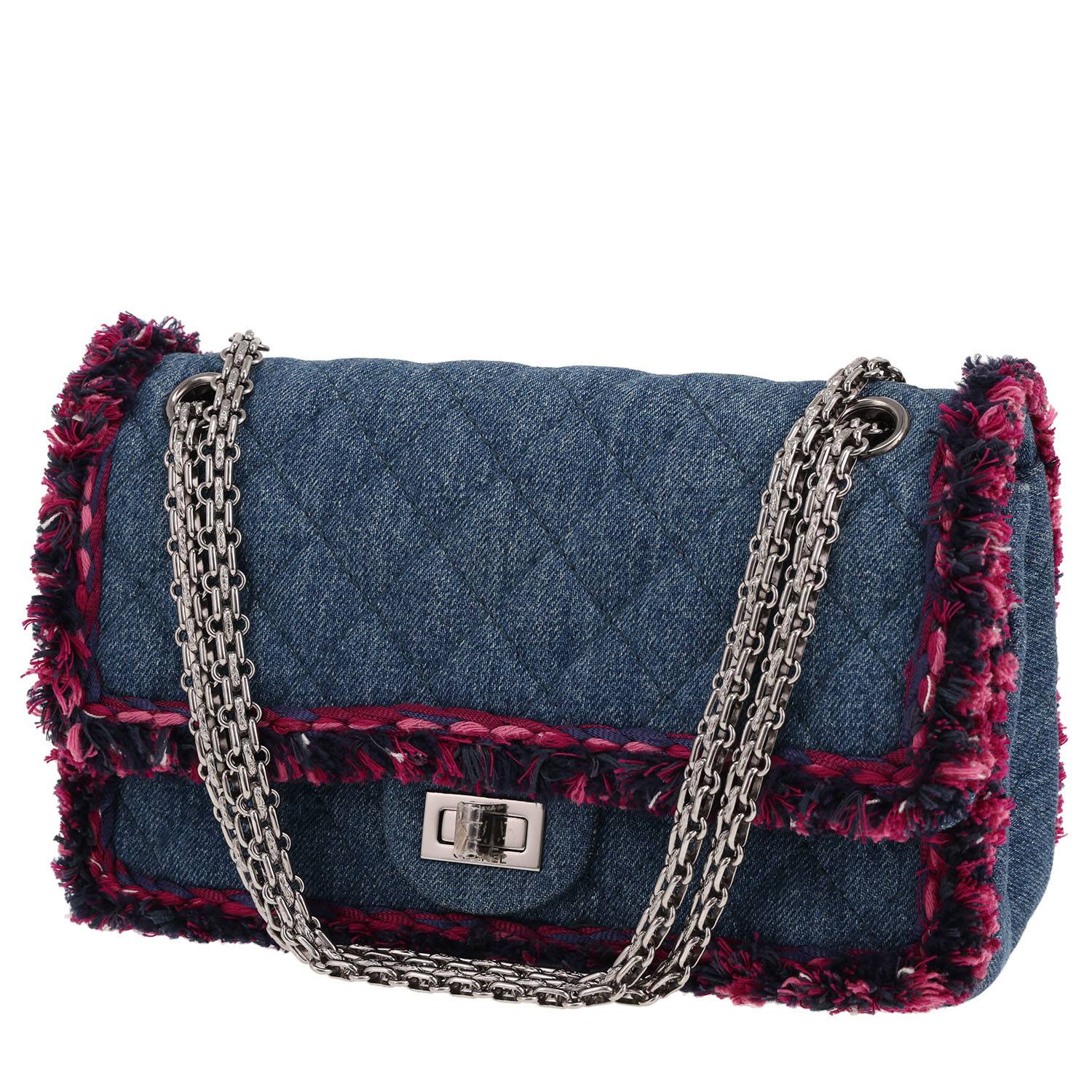 Chanel 2.55 handbag in blue denim and pink tweed