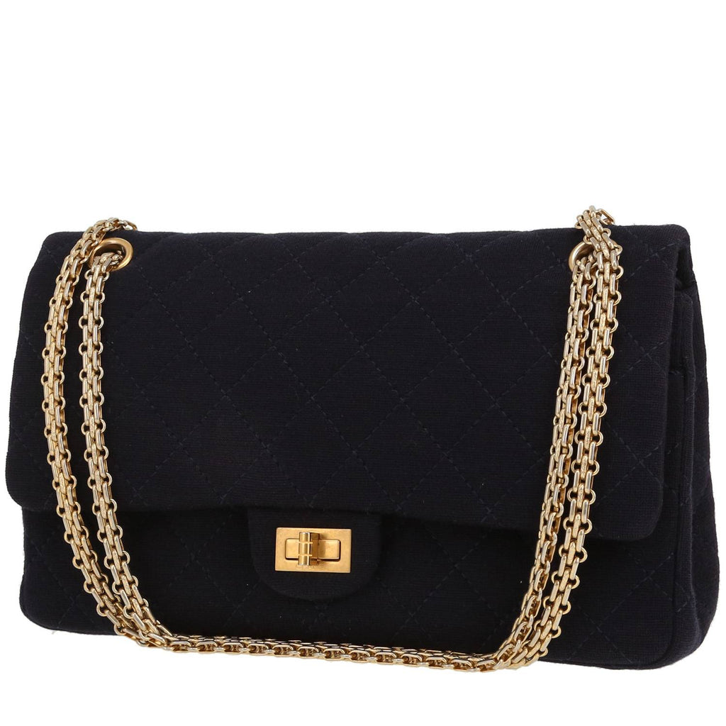 Chanel 2.55 large model handbag in navy blue quilted canvas