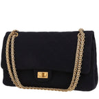 Chanel 2.55 large model handbag in navy blue quilted canvas