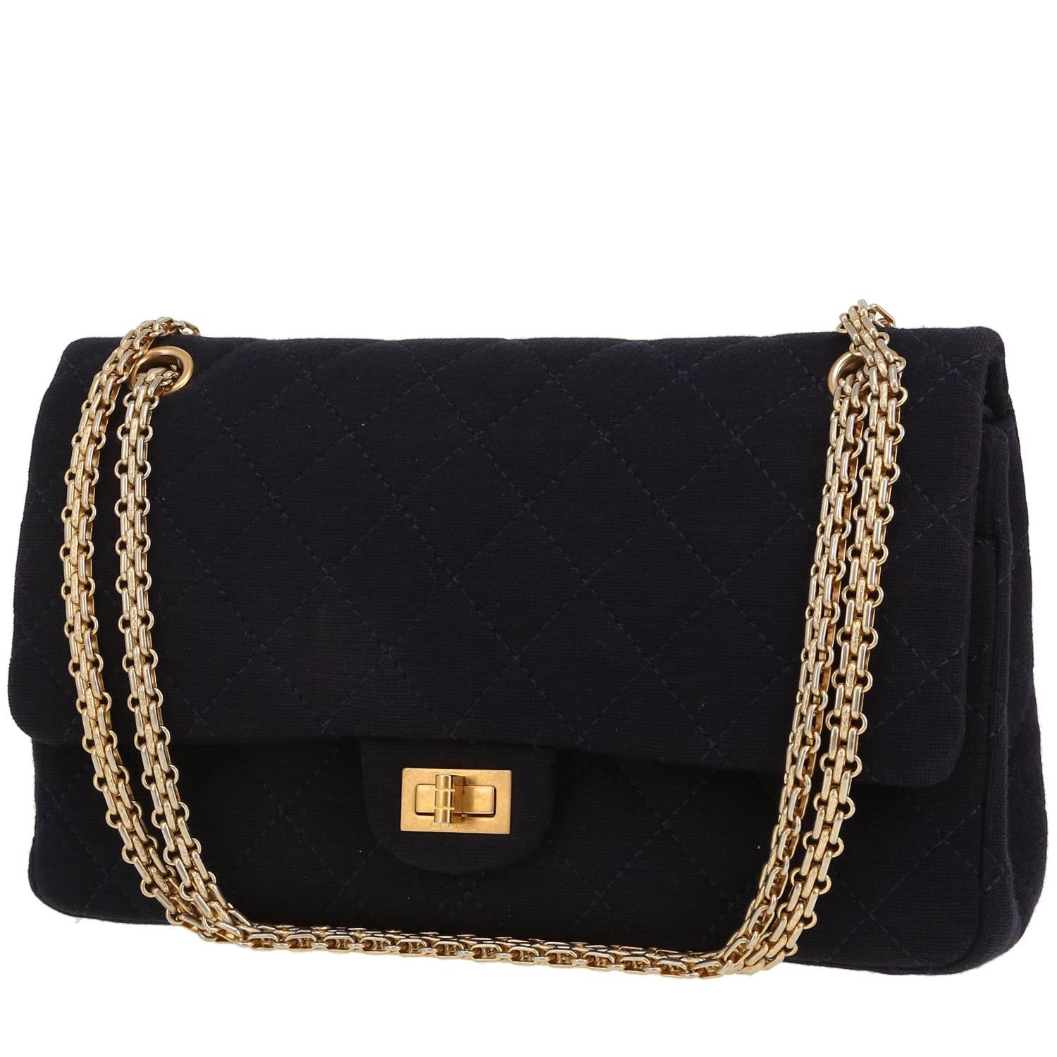 Chanel 2.55 large model handbag in navy blue quilted canvas