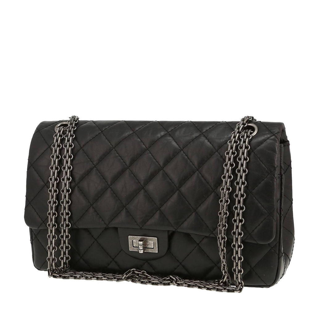 Chanel 2.55 large model shoulder bag in black quilted leather