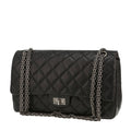 Chanel 2.55 large model shoulder bag in black quilted leather