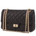 Chanel 2.55 medium model shoulder bag in black quilted leather