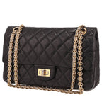 Chanel 2.55 medium model shoulder bag in black quilted leather