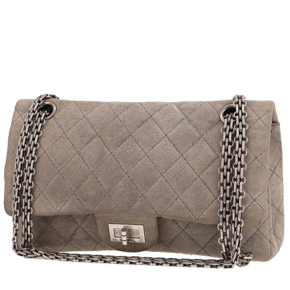 Chanel 2.55 medium model shoulder bag in grey doblis calfskin