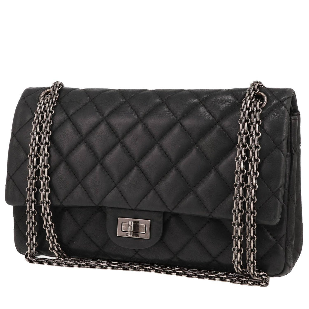Chanel 2.55 large model shoulder bag in grey quilted iridescent leather