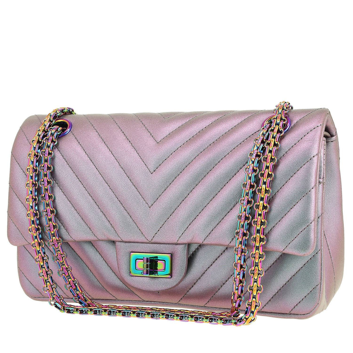 Chanel 2.55 shoulder bag in purple chevron quilted leather