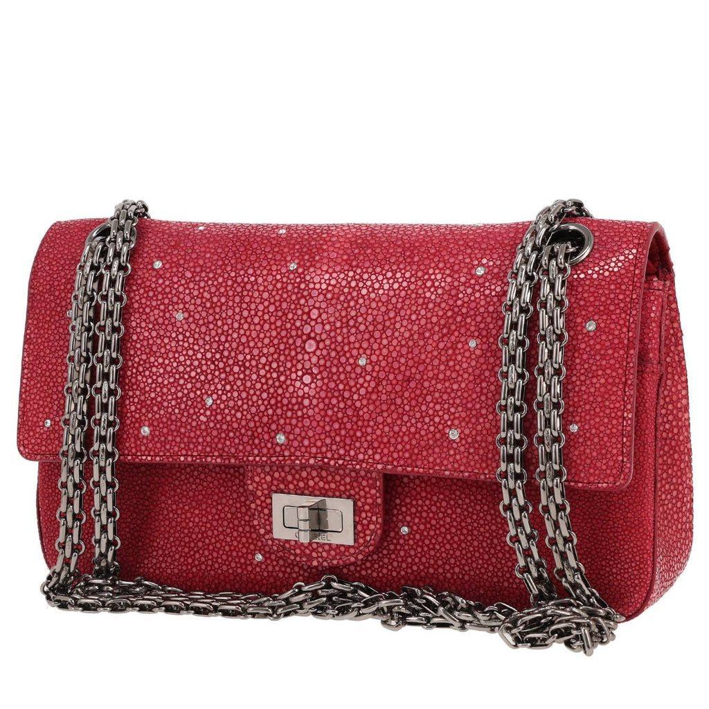Chanel 2.55 medium model shoulder bag in red shagreen