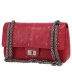Chanel 2.55 medium model shoulder bag in red shagreen