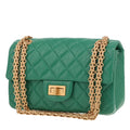 Chanel 2.55 small model shoulder bag in green quilted leather
