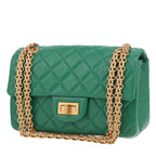 Chanel 2.55 small model shoulder bag in green quilted leather
