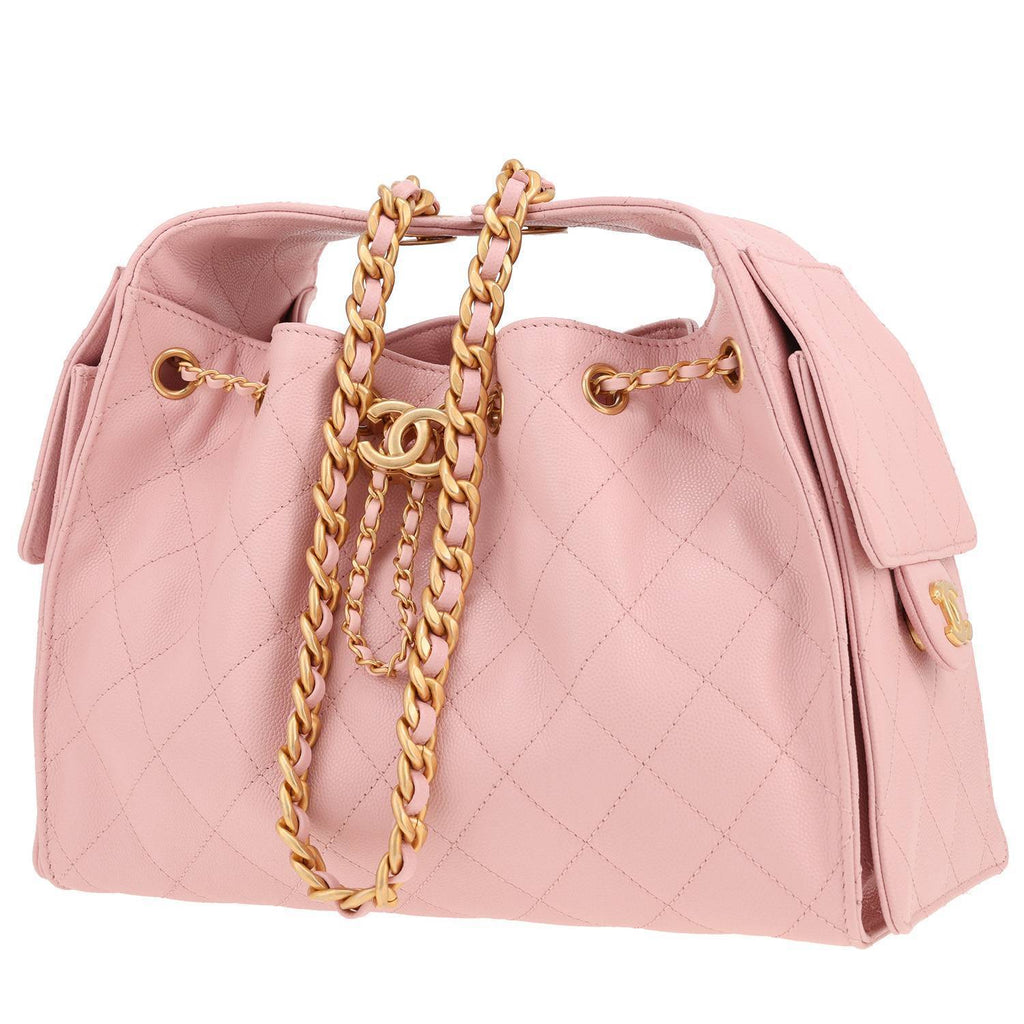 Chanel 25 small model shoulder bag in pink quilted grained leather