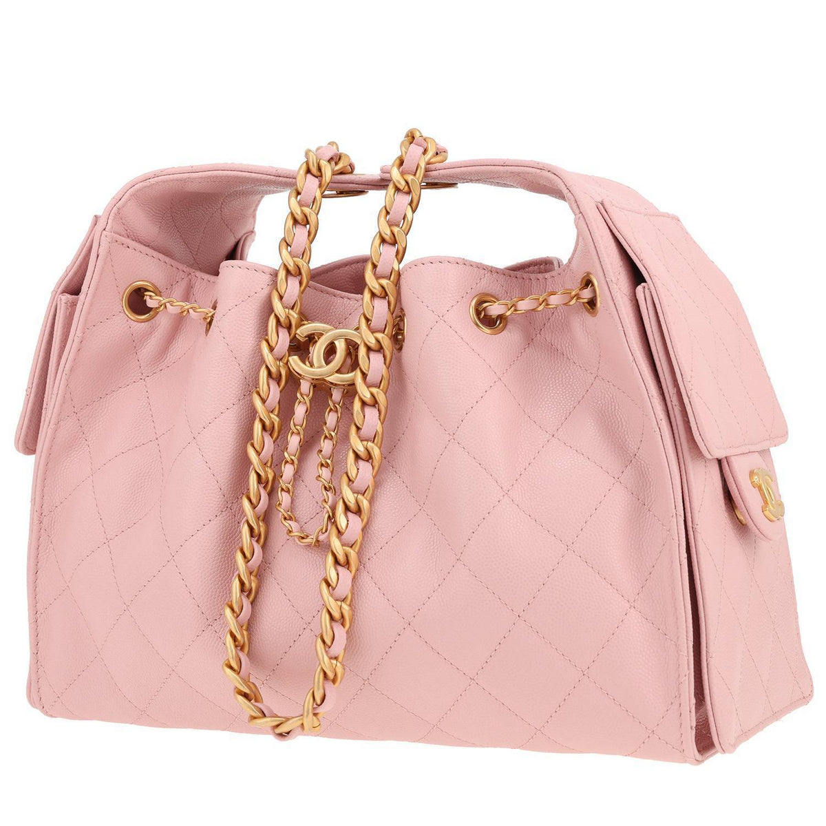 Chanel 25 small model shoulder bag in pink quilted grained leather