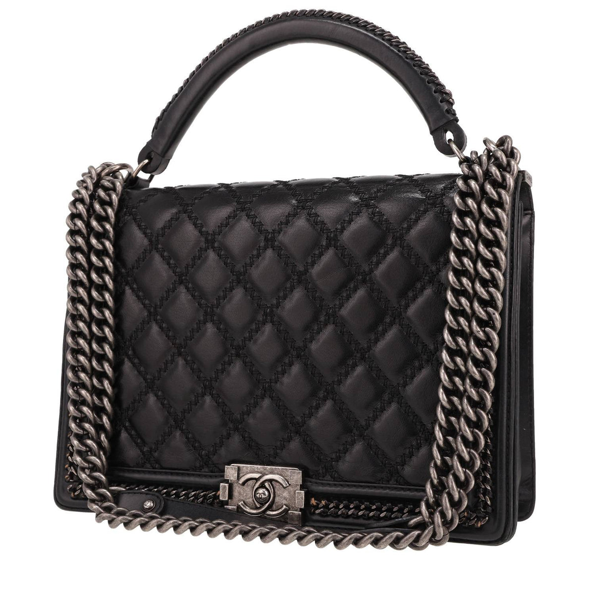 Chanel Boy large model shoulder bag in black quilted leather