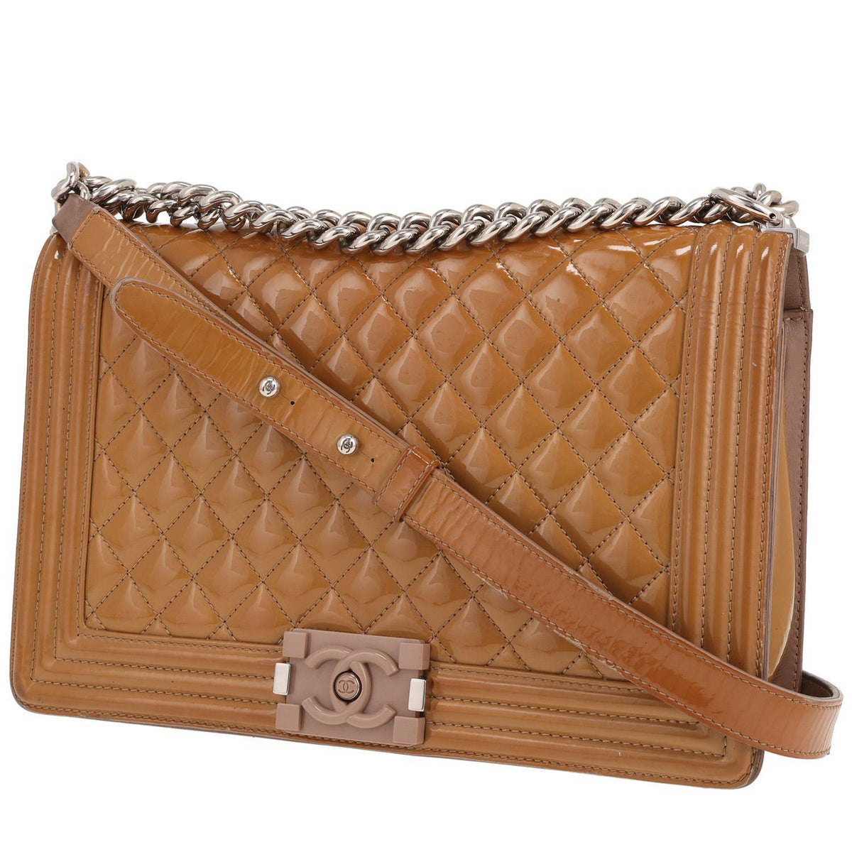 Chanel Boy large model shoulder bag in brown patent quilted leather