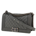 Chanel Boy shoulder bag in grey metallic quilted leather