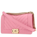 Chanel Boy shoulder bag in pink chevron quilted leather