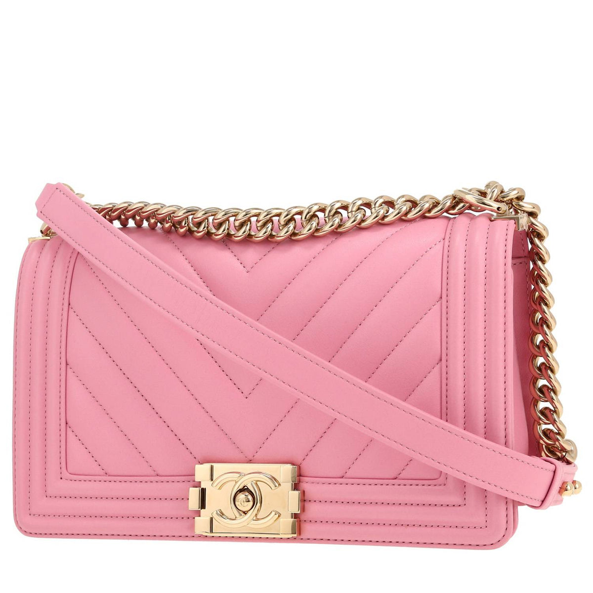 Chanel Boy shoulder bag in pink chevron quilted leather