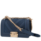 Chanel Boy small model shoulder bag in blue chevron quilted leather