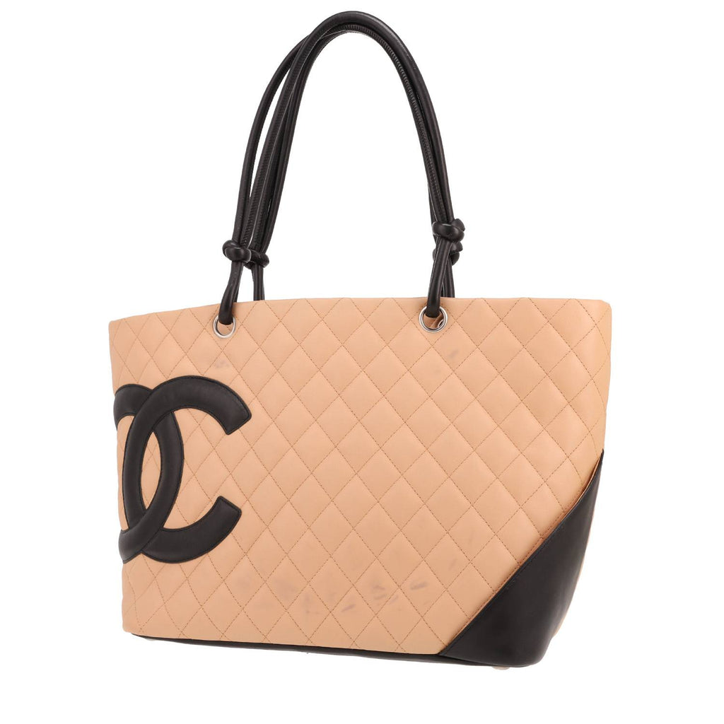 Chanel Cambon shopping bag in beige and black quilted leather