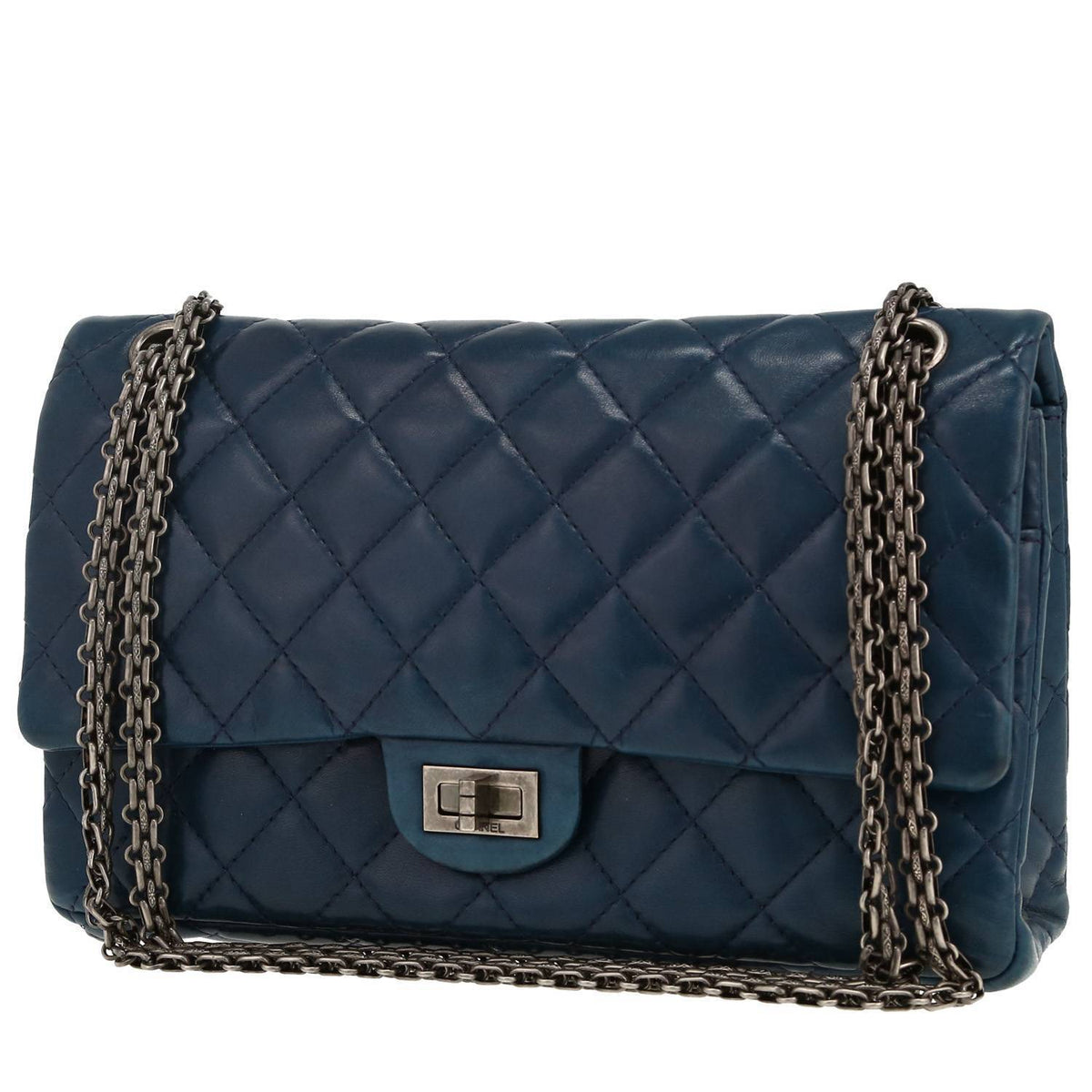 Chanel 2.55 handbag in navy blue quilted leather