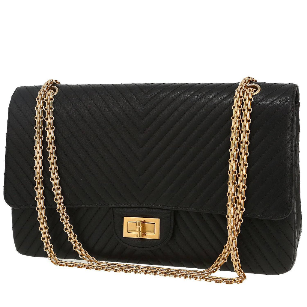 Chanel 2.55 shoulder bag in black chevron quilted leather
