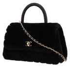 Chanel Coco Handle handbag in black synthetic furr and black leather