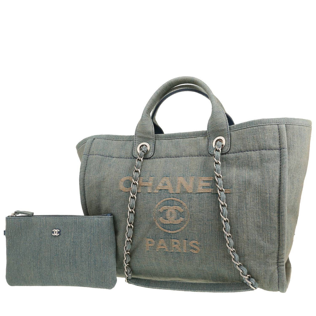 Chanel Deauville shopping bag in blue denim canvas
