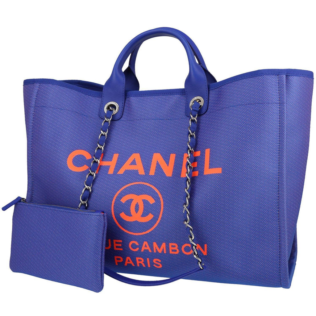 Chanel Deauville tote bag in electric blue and orange coated canvas and electric blue leather