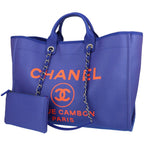 Chanel Deauville tote bag in electric blue and orange coated canvas and electric blue leather