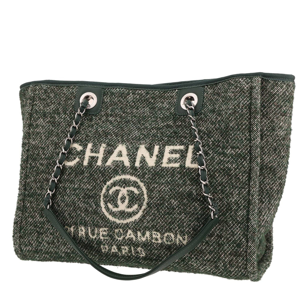 Chanel Deauville shopping bag in green canvas and green leather