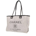 Chanel Deauville shopping bag in grey canvas and black leather