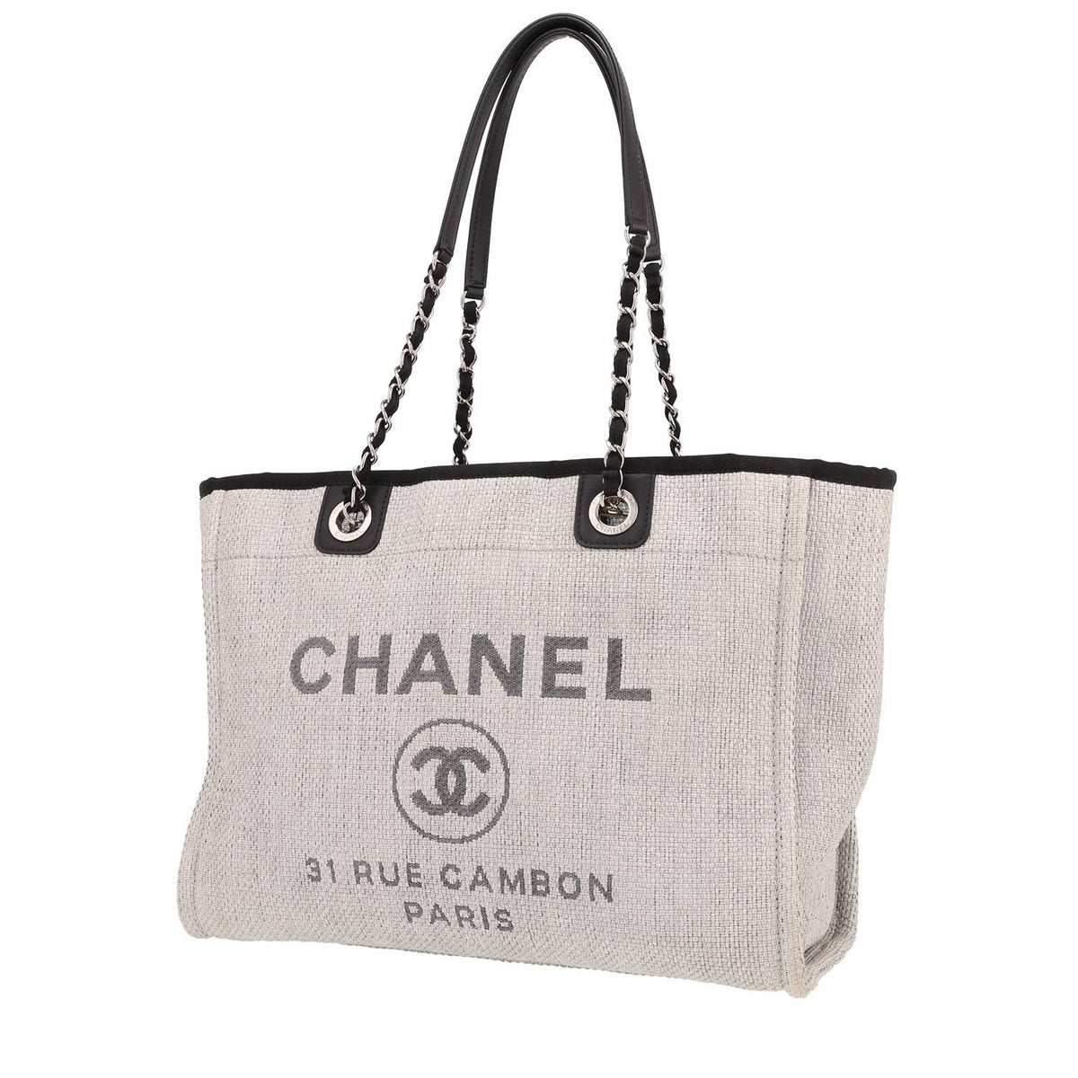 Chanel Deauville shopping bag in grey canvas and black leather