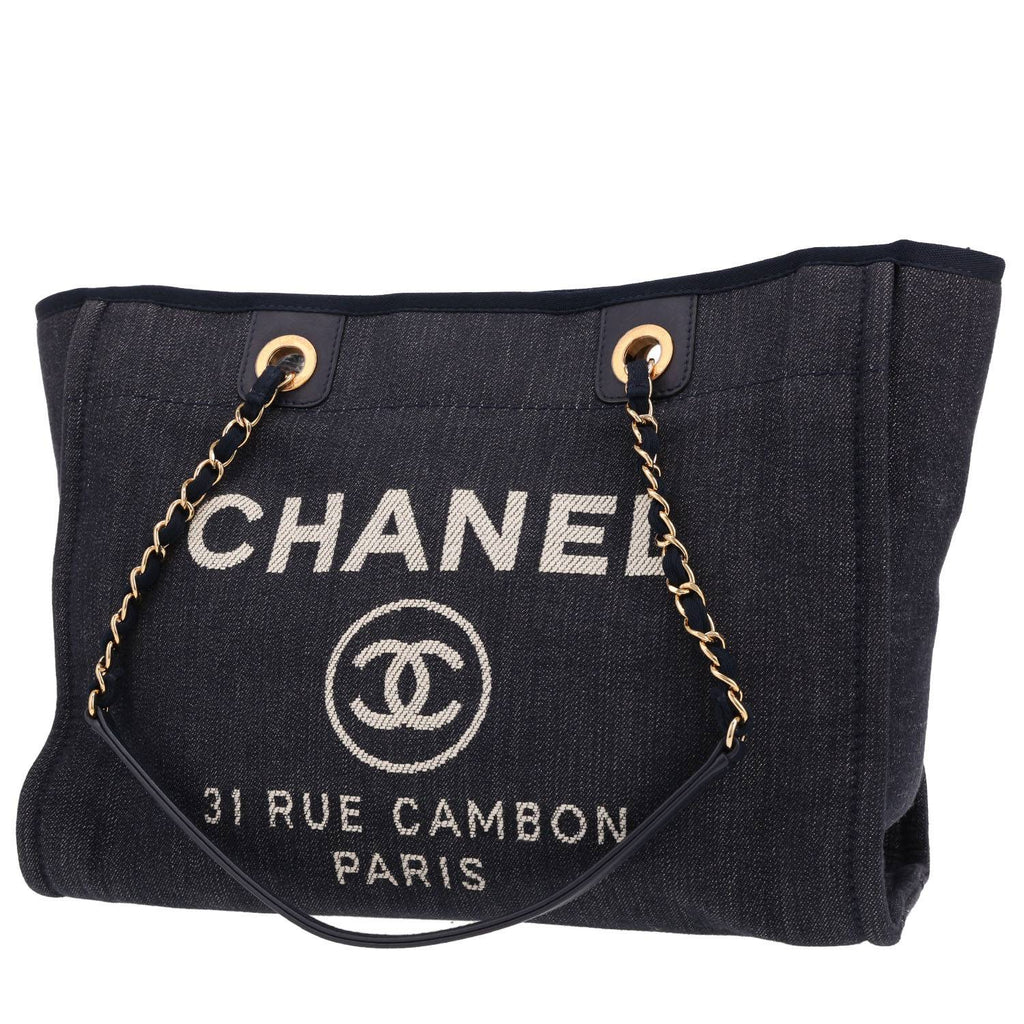 Chanel Deauville shopping bag in navy blue canvas