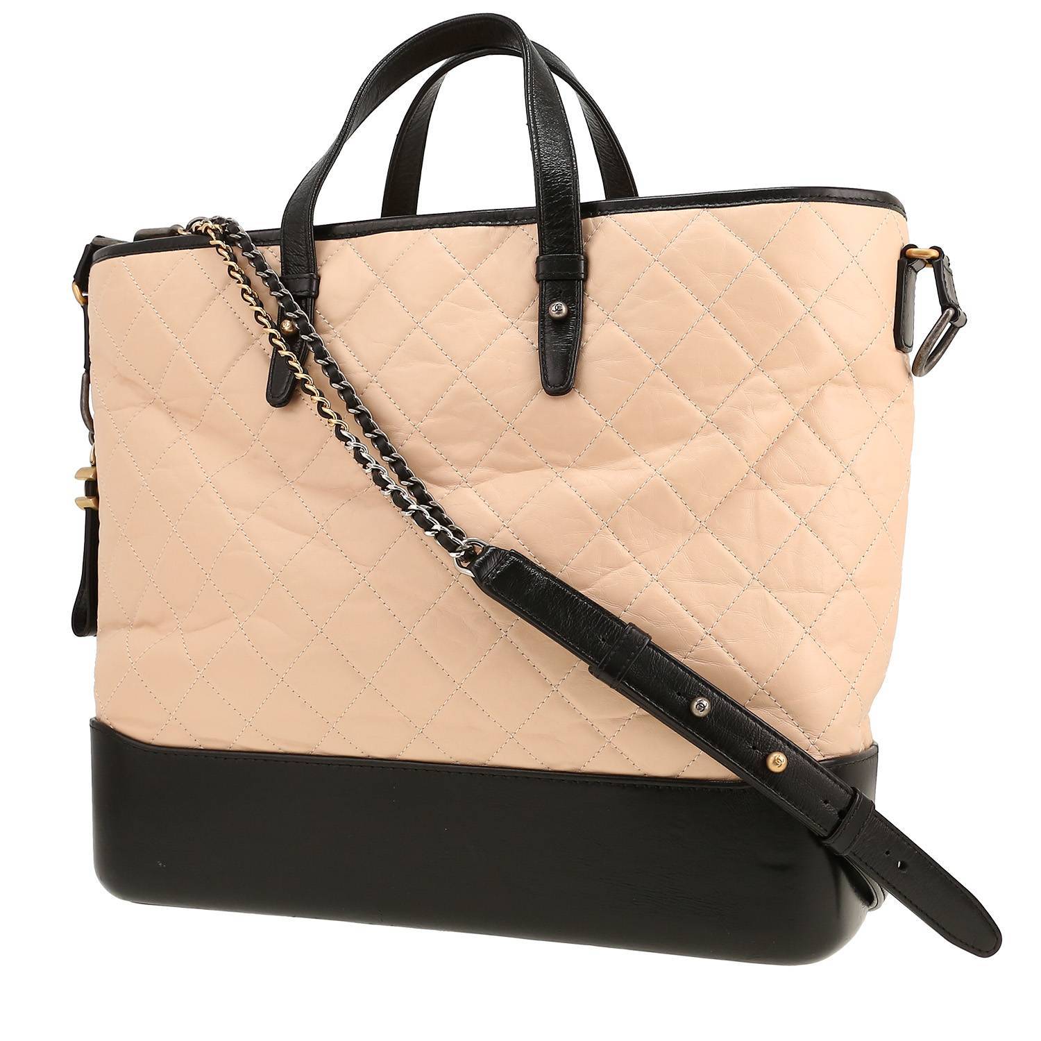 Chanel Gabrielle handbag in beige quilted leather and black leather