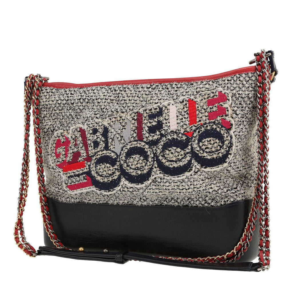 Chanel Gabrielle large model shoulder bag in black and white jersey canvas and black leather