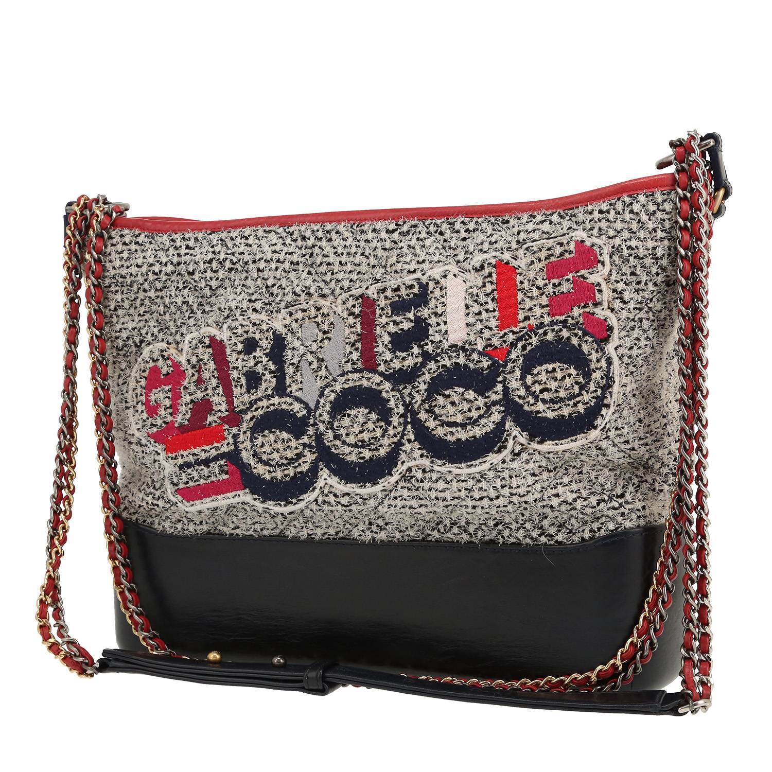 Chanel Gabrielle large model shoulder bag in black and white jersey canvas and black leather