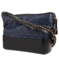 Chanel Gabrielle medium model shoulder bag in blue quilted leather and black smooth leather