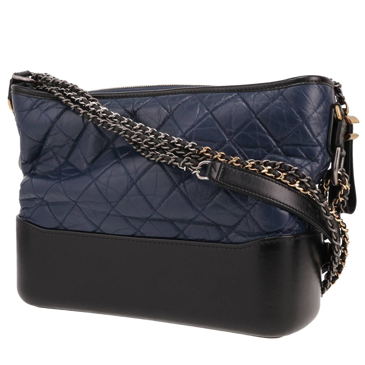 Chanel Gabrielle medium model shoulder bag in blue quilted leather and black smooth leather