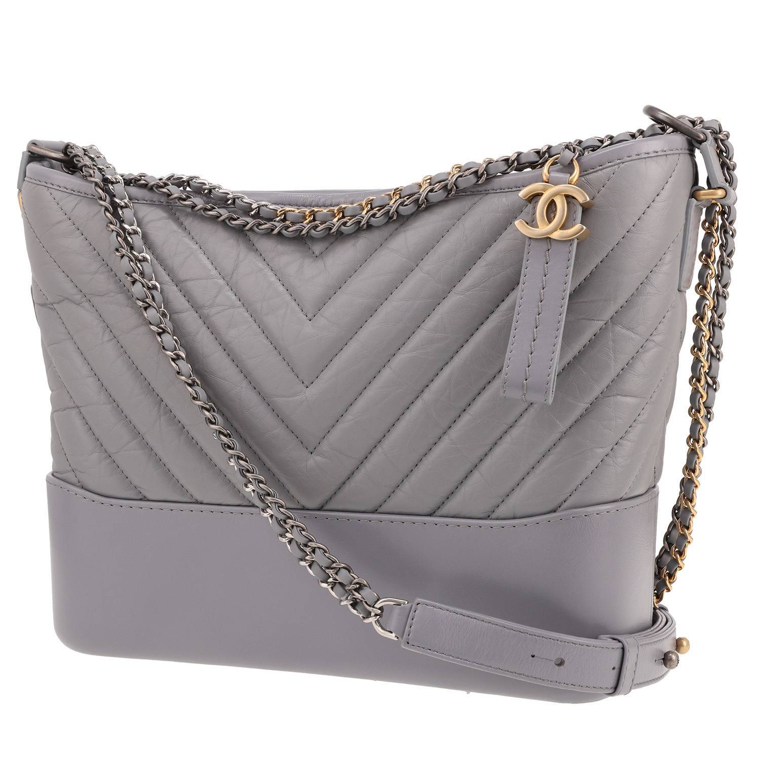 Chanel Gabrielle medium model shoulder bag in grey chevron quilted leather