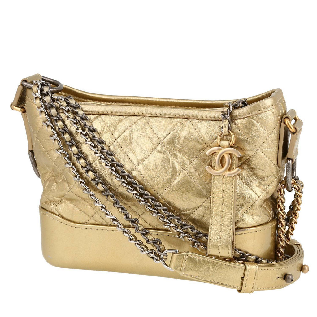 Chanel Gabrielle small model shoulder bag in gold quilted leather