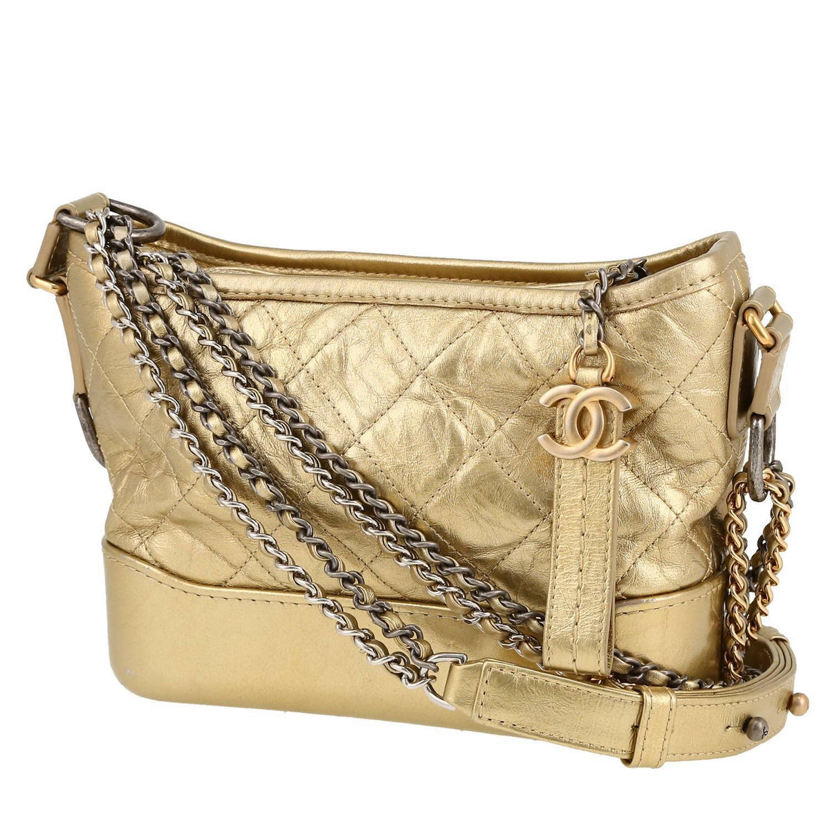 Chanel Gabrielle small model shoulder bag in gold quilted leather