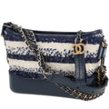 Chanel Gabrielle small model shoulder bag in navy blue and white paillette and navy blue leather