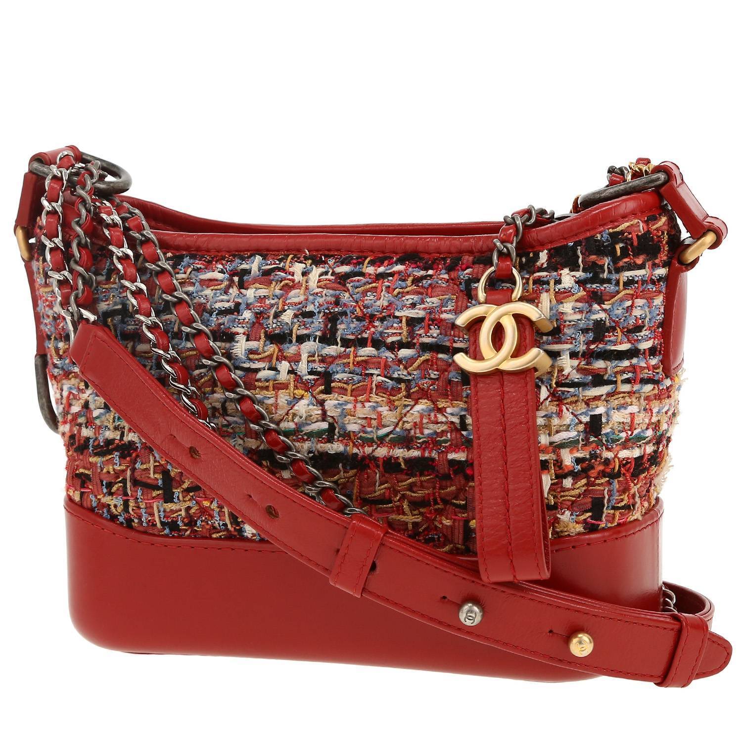 Chanel Gabrielle small model shoulder bag in red tweed and red leather