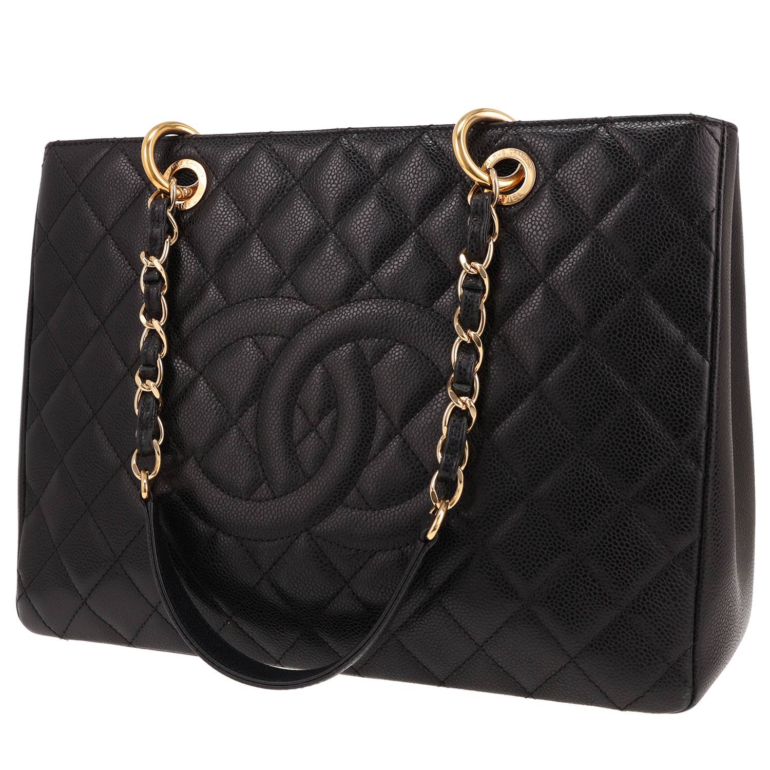 Chanel GST Shopping Tote Bag in Noir quilted grained leather